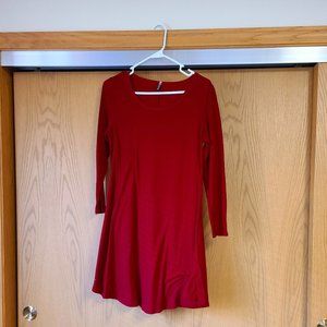 Long Sleeve Basic Merlot Red Cotton Dress (S/M)
